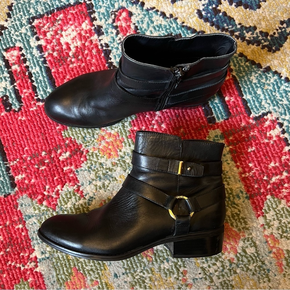 RALPH LAUREN Womens Size 8 B Black Leather Zip Harness Ankle Fashion Boots